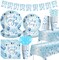 Blue Balloon Baby Shower Decorations & Tableware Set - Serves 24